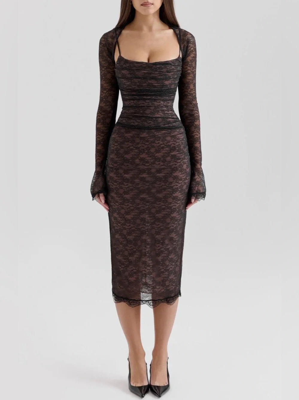 house of cb lace midi dress Clothing : Midi Dresses : 'Perle' White Lace Trim Midi Dress